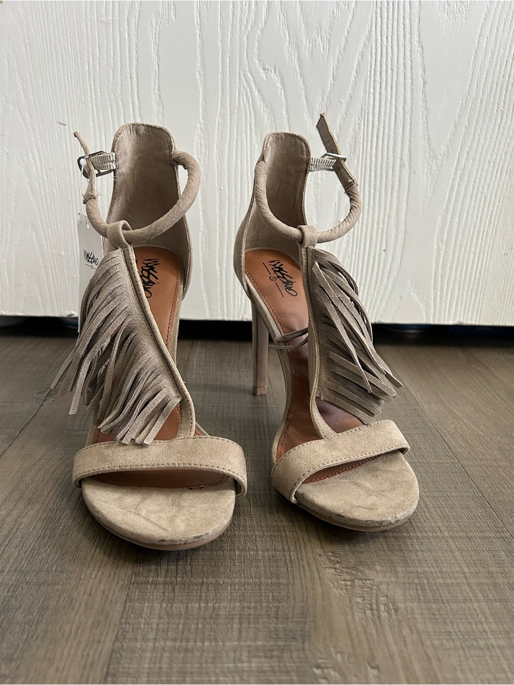Mossimo Fringe Suede Ankle Strap Heels - Taupe